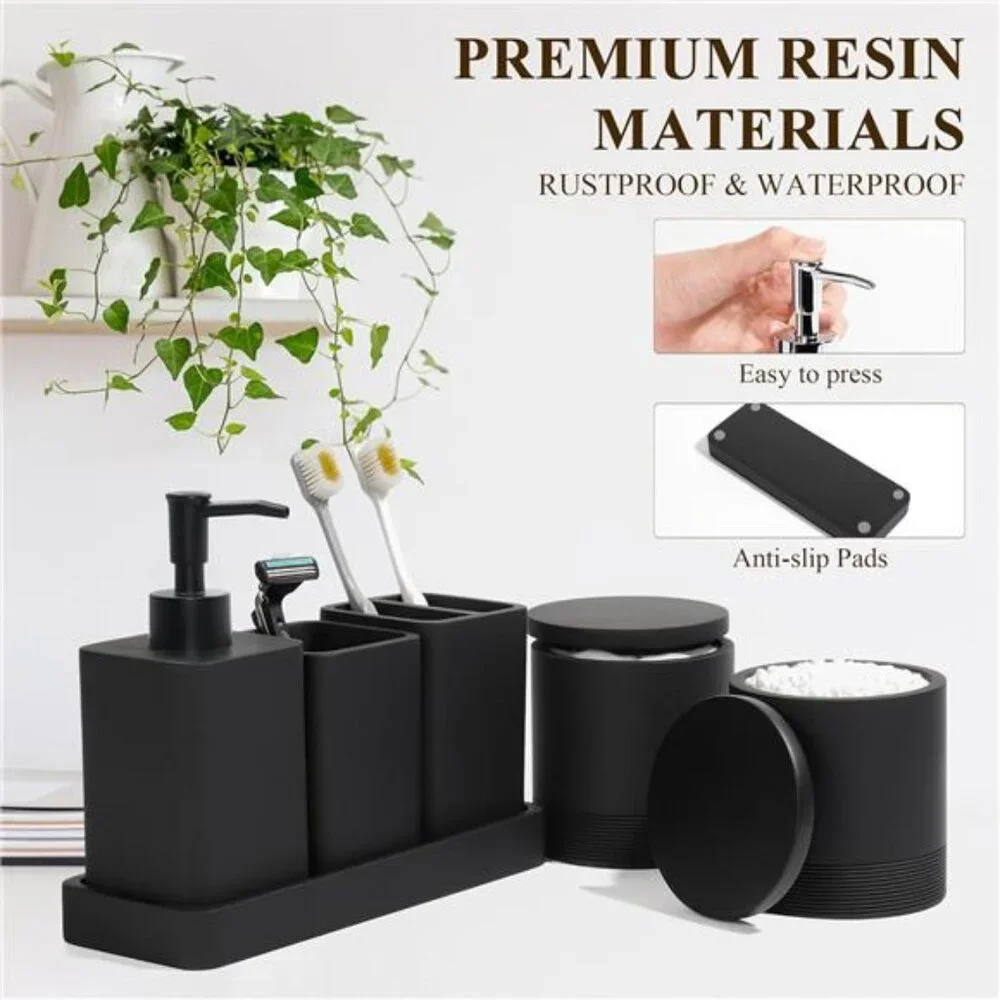 Matte Black Bathroom Accessories Set 6 Piece Soap Dispenser Toothbrush Holder